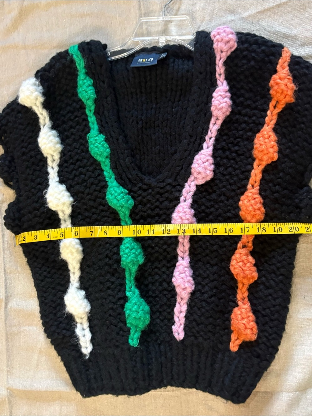 Anthropologie Maeve V-Neck Chunky Knit Sweater Vest with Multicolor cable knit. - Picture 6 of 7